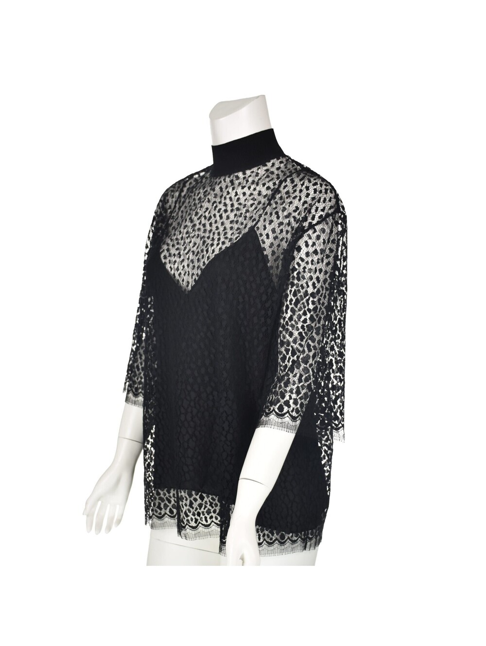 GIVENCHY Black Lace Mock Neck Blouse w Black Silk Camisole, SZ US8-10 NWOT - Picture 4 of 8